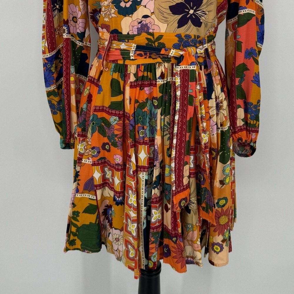 LaRoque Emma Dress Size Medium Coral Cabo Floral Patchwork Boho Mini Retro Mod - Picture 5 of 11